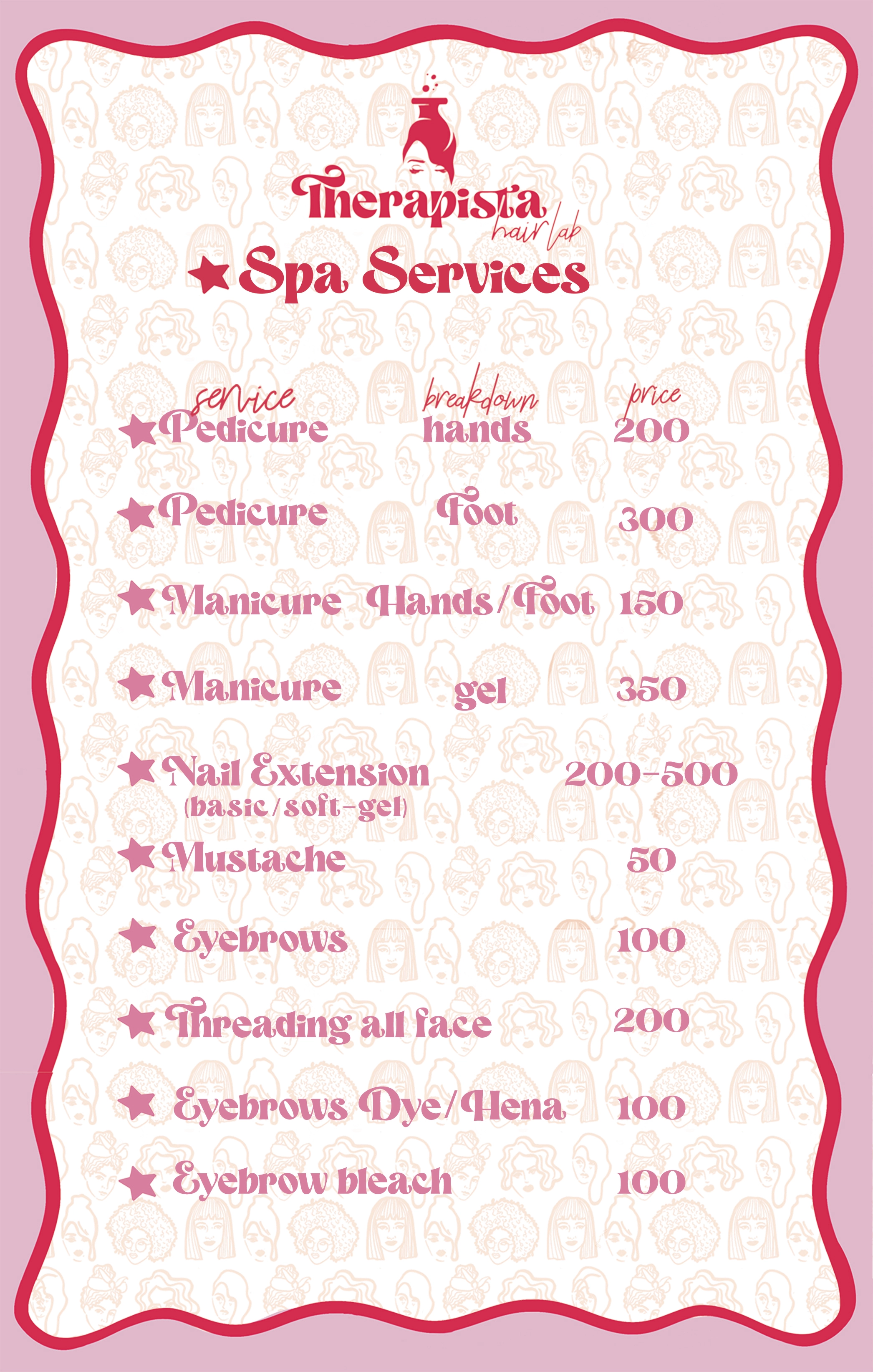 Therapista Price List