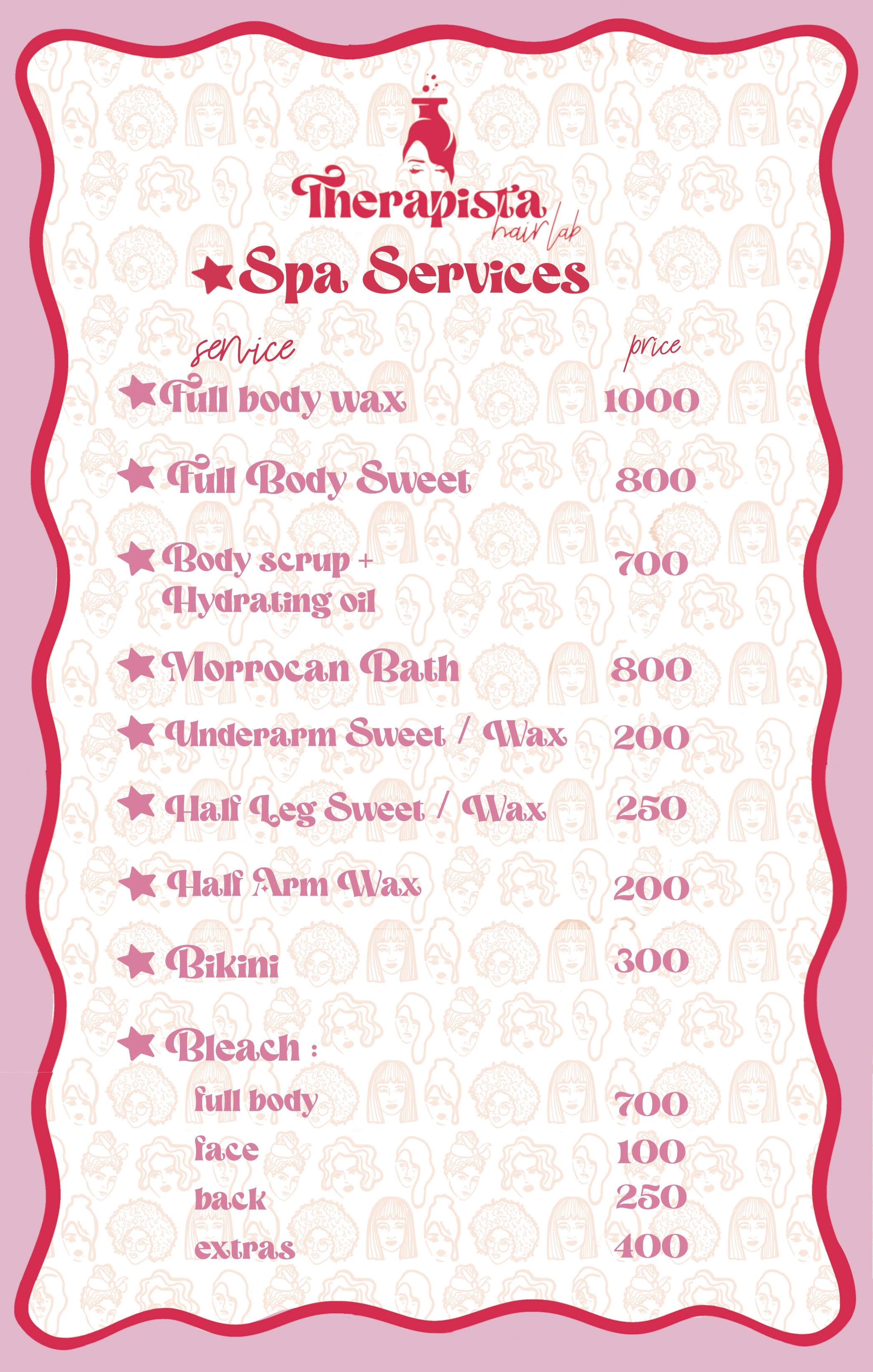 Therapista Price List