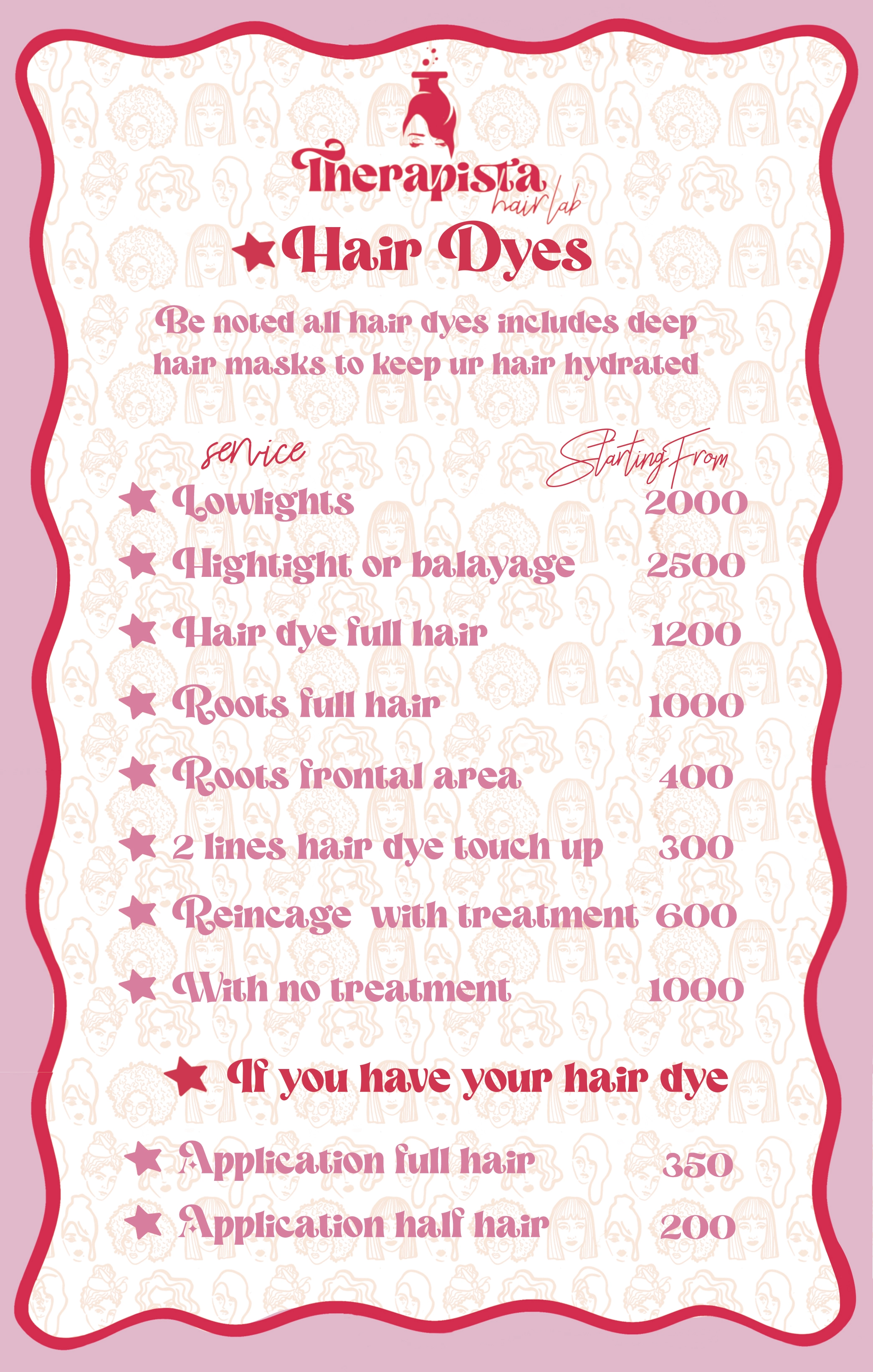 Therapista Price List